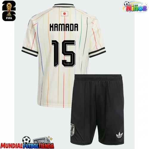 Camiseta Japón Daichi Kamada #15 Segunda Equipación Replica Mundial 2026 para niños mangas cortas (+ Pantalones cortos)